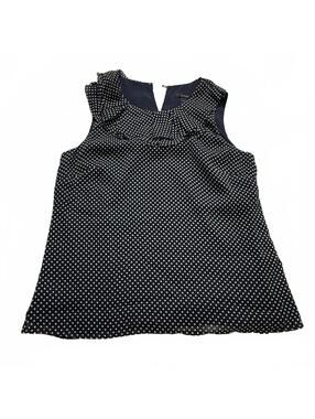 J. CREW 100% Silk SZ 4 Black/White‎ PolkaDot Ruffled  Sleeveless Lined Blouse